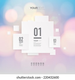 Abstract minimal white numbered square text box design with numbers and your text can be used for workflow layout, number options, web design.  Eps 10 stock vector illustration 