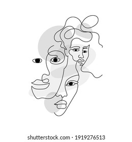 abstract minimal woman face, Continuous line drawing, Portret minimalistic style with  colour