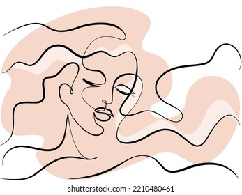 Abstract minimal woman face. Continuous one line drawing. Portret minimalistic style