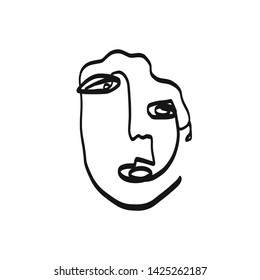 Abstract minimalism face. Monochrome black and white line drawing. Portrait in modern trendy style of woman. Simple print. Contemporary concept. 
