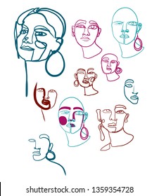 Abstract minimalism face.Single simple one line drawing. Contemporary graphic art. Hand drawn vector. Beauty logo isolated on white background 