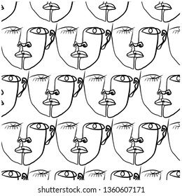 Abstract minimalism face.Single simple one line drawing. Contemporary graphic art. Hand drawn vector. Beauty logo isolated on white background 
