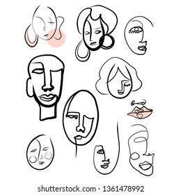 Abstract minimalism face.Single simple one line drawing. Contemporary graphic art. Hand drawn vector. Beauty logo isolated on white background 