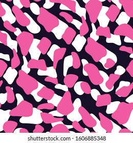 Abstract minimalism pattern. Three colors. Pink, white, dark blue. with figures of different shapes round.