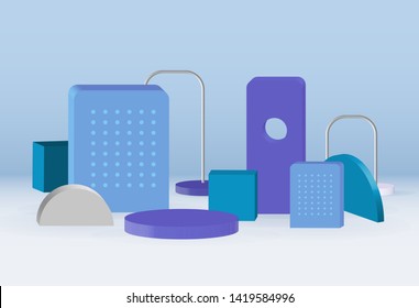 Abstract minimalism podium vector composition with pastel color, gradient blue background and white floor
