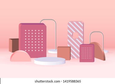 Abstract minimalism podium vector composition with pastel color, gradient peachy pink background and pastel floor.