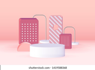 Abstract minimalism podium vector composition with pastel color, gradient peachy pink background and pastel floor.