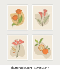 Abstract minimalism. Set of vector pictures with plants and flowers.