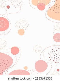 Abstract minimalism style background for copy space. Template for a menu, price list, checklist, brochure, notepad. Circles, lines, dots minimalism in pink beige colors on white background