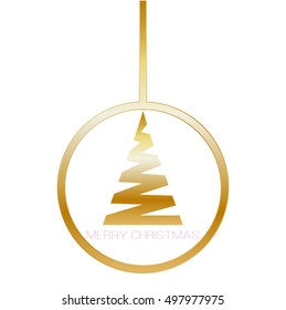 Abstract minimalism of xmas ball with gold stroke,gold tree and word Merry Christmas. Modern concept greeting card design. Vector illustration. EPS 10