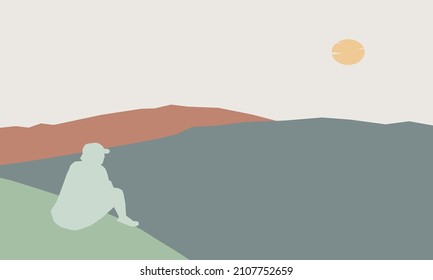 abstract minimalist aesthetic posters with backgrounds with mountains and sea landscapes. Trendy vector illustration for wall decoration, postcard or brochure, social media.
