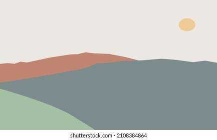 abstract minimalist aesthetic posters with backgrounds with mountains and sea landscapes. Trendy vector illustration for wall decoration, postcard or brochure, social media.