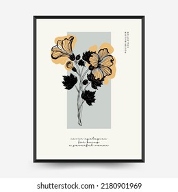 Abstract minimalist aesthetic womens with thin lines, floral patterns, plants, woman. Trendy colorful poster template. Vintage boho style.