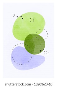 Abstract minimalist art background with oval shapes. Hand painted brush vector texture. Watercolor contemporary collage illustration. Suitable for brochures, wall decor, postcards, newsletter, covers.