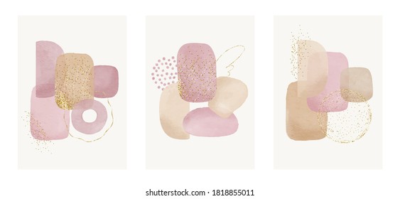 Abstract minimalist artwork watercolor background with vector illustration hand drawn shapes circles. Contemporary artist 2020. Design decorative mid century modern posters, covers, social media page.
