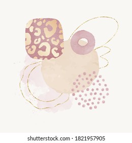 Abstract minimalist artwork watercolor background with vector illustration hand drawn shapes circles. Contemporary artist 2020. Design decorative mid century modern posters, covers, social media page.