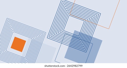 Abstract minimalist background with blue orange geometric square shapes