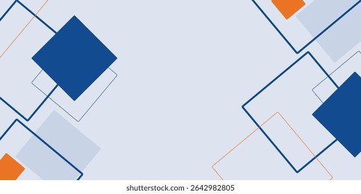 Abstract minimalist background with blue orange geometric square shapes