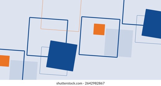Abstract minimalist background with blue orange geometric square shapes