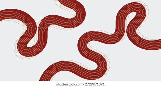 Abstract minimalist background featuring elegant maroon and gold parallel flowing lines with rhythmic curved wave patterns