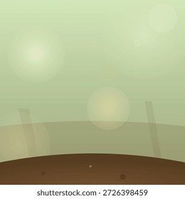 Fundo minimalista abstrato caracterizado por um céu de gradiente verde menta e fundo marrom escuro, iluminado por clarões de luz circular suave. Este design de vetor sutil e atmosférico é perfeito para banners da Web ou gráficos conceituais.