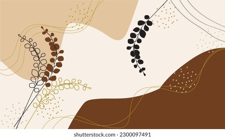 Abstract minimalist background with leaves,vector illustration wavy lines texture, graphic wallpaper design. 
