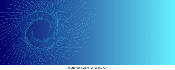 Abstract minimalist background.Futuristic space illustration Vector modern design Universal banner Circular turquoise figure made of discontinuous lines Dynamic spiral Sci-Fi banner 