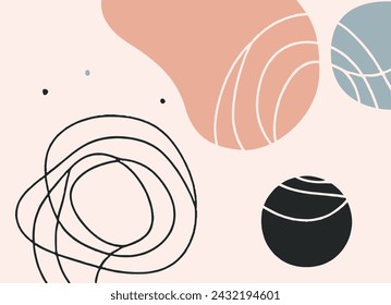 abstract Minimalist backgrounds. Hand drawn various shapes and doodle objects. Contemporary modern trendy vector illustrations. Every background is isolated.