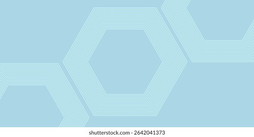 Abstract minimalist banner background, pastel, blue and white gradient. Simple geometric art hexagon line effect style