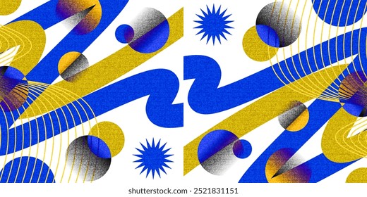Abstract and Minimalist Banner Design for Branding, Advertising or Promotion. Creative Background in Blue and Yellow Colors with Texture Effect