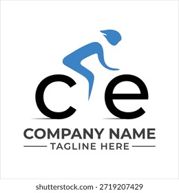 Abstrato e minimalista conceito de logotipo de bicicleta com uma silhueta de ciclista estilizado e rodas de carta