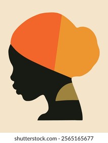 Abstract Minimalist Black African Woman Portrait Shapes Boho Elegant Earthy Wall Art Vector Illustration