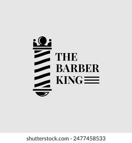 Abstractas diseño minimalista en blanco y negro del logotipo de la barbería con la combinación de la corona del rey con el concepto del logotipo del polo del barbero