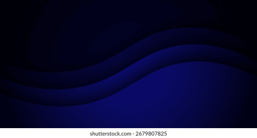 Fundo azul minimalista abstrato com linhas onduladas brilhantes. Papel de parede futurista azul escuro.