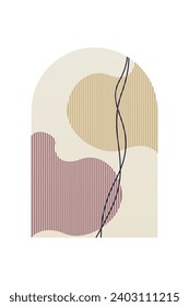 Abstract Minimalist Boho Mountain Background. Abstract Landscape Art Poster. Mid Century Background Illustration