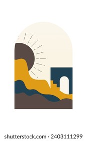 Abstract Minimalist Boho Mountain Background. Abstract Landscape Art Poster. Mid Century Background Illustration