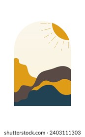 Resumen De Fondo Mínimalista De La Montaña Boho. Afiche de arte paisajístico abstracto. Ilustración de fondo de Mid Century