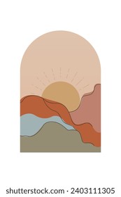 Abstract Minimalist Boho Mountain Background. Abstract Landscape Art Poster. Mid Century Background Illustration