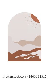 Resumen De Fondo Mínimalista De La Montaña Boho. Afiche de arte paisajístico abstracto. Ilustración de fondo de Mid Century
