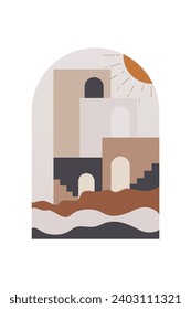 Abstract Minimalist Boho Mountain Background. Abstract Landscape Art Poster. Mid Century Background Illustration