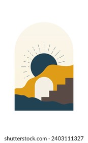Abstract Minimalist Boho Mountain Background. Abstract Landscape Art Poster. Mid Century Background Illustration