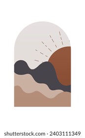 Resumen De Fondo Mínimalista De La Montaña Boho. Afiche de arte paisajístico abstracto. Ilustración de fondo de Mid Century