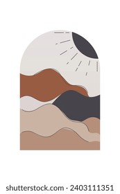 Abstract Minimalist Boho Mountain Background. Abstract Landscape Art Poster. Mid Century Background Illustration