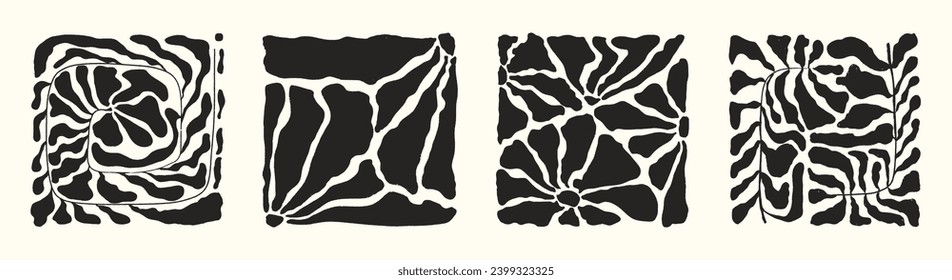 Abstract minimalist botanical wall art collection. Modern art with trendy plants and leaves. Contemporary floral posters. Flat graphic vector illustration isolated on white background