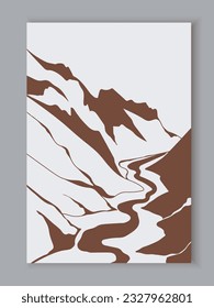Abstract minimalist brown landscape concept. Beautiful natural panorama. Poster or banner. Eastern and asian creativity and art. Cartoon flat vector illustration isolated on grey background