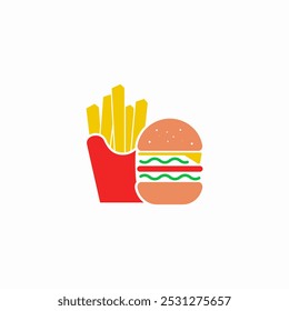 Logotipo minimalista abstracto de la hamburguesa y de las patatas fritas