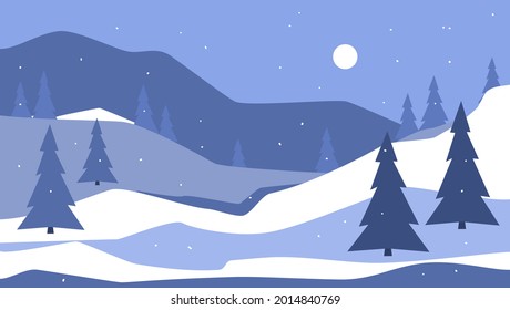 abstract minimalist cartoon winter season, xmas snow hills and pine trees forest landscape, scenery.vector illustration graphic texture