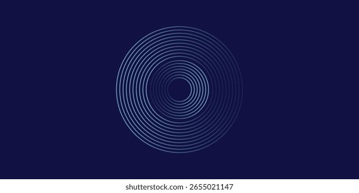 Abstract Minimalist Circular Design with Teal Rings on Dark Blue Background, creating a sense of depth and motion with subtle texture and graphic elegance