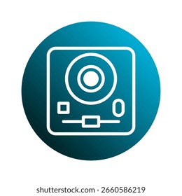 Abstract minimalist circular icon of a camera on a blue gradient sphere background design vector art illustration