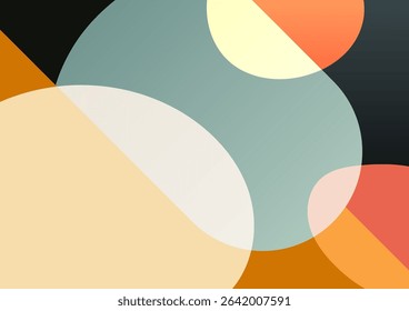 abstract minimalist composition featuring overlapping translucent organic bold shapes in a retro 70s palette, creating soft visual harmony modern decor and artistic projects